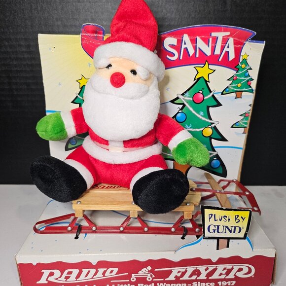 Jolly Santa Plush by Gund On Radio Flyer Sled Toy Inbox - Picture 3 of 9
